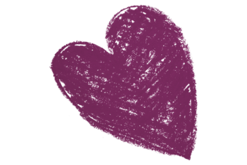 Valentine's Day purple chalk crayon heart illustration isolated on transparent background