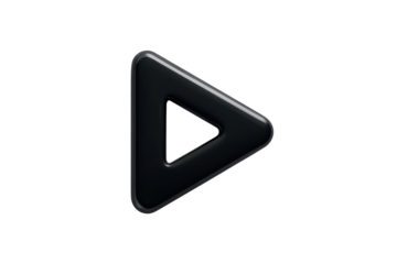 Glossy black play button icon on a dark background media symbol, Isolated On Transparent Background, Png Cut Out