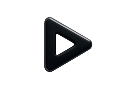 Glossy black play button icon on a dark background media symbol, Isolated On Transparent Background, Png Cut Out