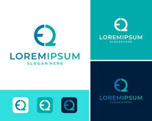 Letter EQ Circle Line Abstract Simple Modern Minimalist Monogram Vector Logo Design Illustration