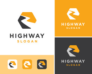 Abstract Road Highway Asphalt Drive Pathway Hexagon Frame Modern Vector Logo Design Illustration