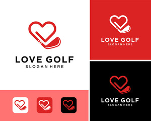 Love Golf Stick Heart Golfer Club Sport Community Simple Icon Vector Logo Design Illustration