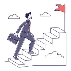 businessman on ladder Businessman climbing stairs toward success, vector flat concept, editable stroke, white background