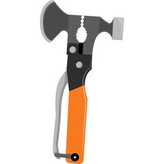 Combination Axe Hammer Tool With Orange Handle And Silver Metal Components Isolated On Transparent Background