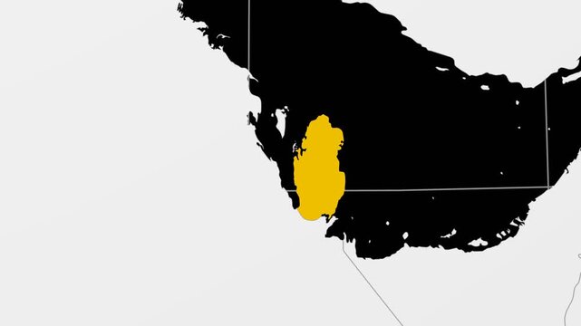 Qatar map. Animated zoom into the country on the Globe in Black White color palette. Country logo animation. Map with meridians, parallels. Classy video.