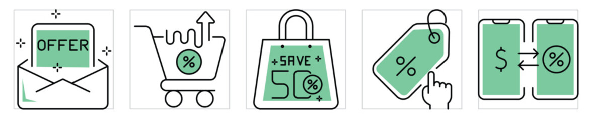 Sale related icons set. Vector editable stroke.