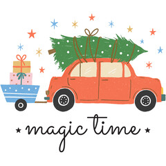  Magic Time - Hand Drawn Christmas graphic, Cozy Holiday Clipart, Cute Winter Santa Tree Mug Ornament, Religious Shirts Design sublimation
