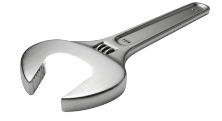 Gleaming adjustable wrench on silver surface