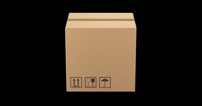 Cardboard box rotation - 3D animation seamlessly loopable isolated on transparent background