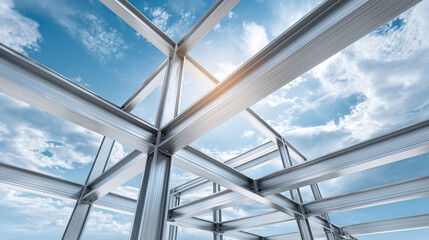 Modern Structural Steel Framework Against Blue Sky