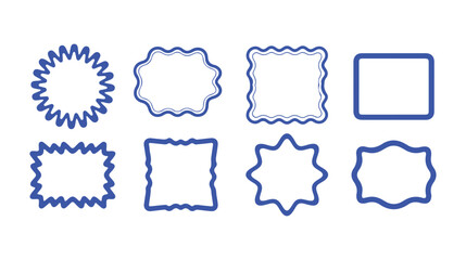 Squiggle frames assortment. Edges that zigzag and wave, retro frames, psychedelic rectangles, photo frames, text boxes, tags, and labels. Vector groovy shapes collection.