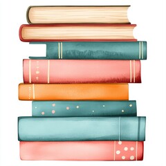 A colorful stack of books arranged neatly, ideal for educational materials, book covers, or creative projects, This image conveys knowledge, learning, and creativity in a visually appealing way,