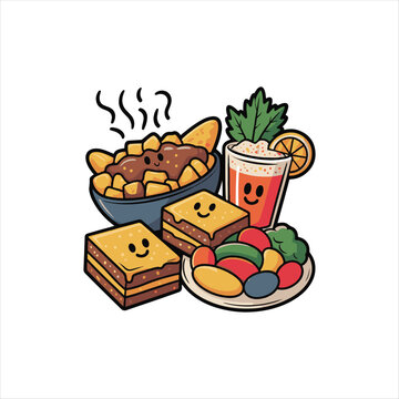 Traditional Canadian Food Vector Illustration,Canadian Cuisine Icon Set with Popular Dishes,Colorful Canadian Food Cartoon Vector,Famous Canada Dishes Poutine and Nanaimo Bars.