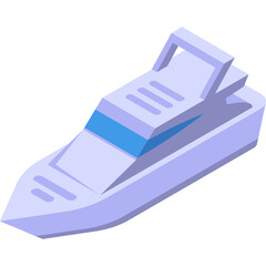 Light Blue Isometric Yacht with Blue Windows and White Deck on a Transparent Background Representing Luxury Travel and Recreation