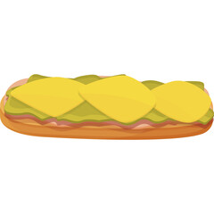 Long Sandwich With Ham Cheese Lettuce And Tomato On A Transparent Background Detailed Flat Illustration