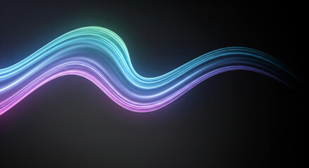 Abstract glowing wave decorations on dark gradient background with wide copy space for modern branding