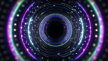 Obraz premium Abstract futuristic tunnel of swirling light and energy with glowing concentric circles and shimmering particles creating a sense of motion and depth