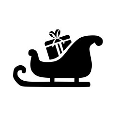 Silhouette of a Christmas sleigh carrying a wrapped gift, symbolizing holiday joy, giving, and festive tradition in a simple and elegant minimalist design.