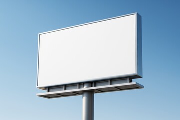 Fototapeta premium Blank billboard mockup with clean white display elevated against a bright blue sky background for advertisement or branding presentation template. Ai generative
