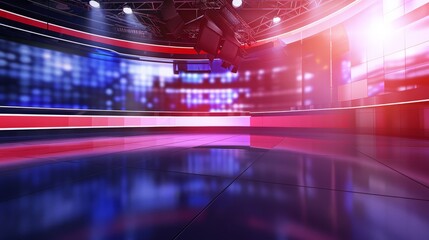 Modern digital news studio background for live coverage and reporting of global breaking news events