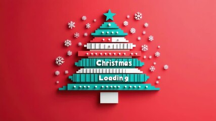 Festive christmas tree design with snowflakes on red background. Merry Christmas. Happy New Year - Powered by Adobe