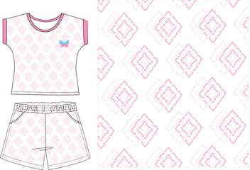 baby girls top with shorts all over pattern print vector art