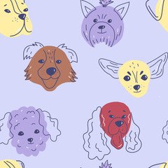 Seamless pattern with cute dog faces. Ideal for children, textiles