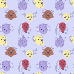 Seamless pattern with cute dog faces. Ideal for children, textiles