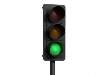 Traffic light showing green signal for safe road navigation and journey, transparent background