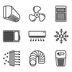 A collection of air conditioning related icons. Thin line vectors.
