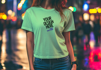 Mock up of a women wearing a white Tshirt 