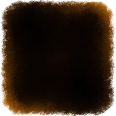 Abstract square shape with textured orange and brown edges and dark center isolated on transparent background
