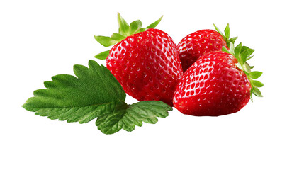 Fresh red strawberries with vibrant green leaves, showcasing their juicy texture and natural beauty, perfect for culinary presentations and healthy lifestyle concepts