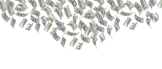 Floating Hundred Dollar Bills Money Rain Isolated Photo
