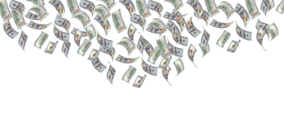 Floating Hundred Dollar Bills Money Rain Isolated Photo