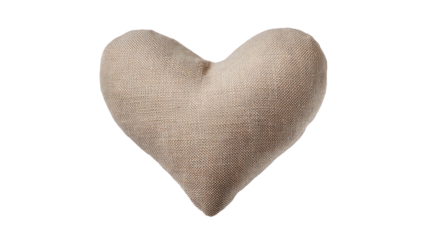 Heart-shaped cushion made of textured fabric, showcasing a neutral color palette, perfect for home decor, adding warmth and comfort to any living space or bedroom setting