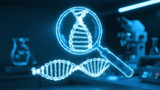 Exploring DNA Structure Through Digital Magnifying Glass in Laboratory Journey into Genetic Research, Biotechnology, and Molecular Biology with Futuristic Scientific Perspective