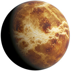 Detailed surface texture of the planet venus with swirling cloud formations illuminated by sunlight isolated on transparent background