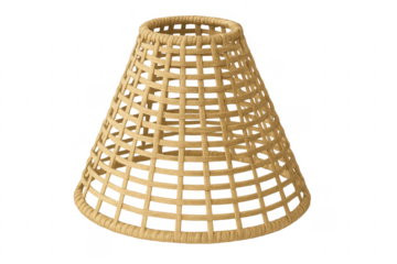 Woven rattan wicker lampshade lighting design on transparent background