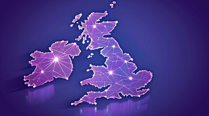 Futuristic digital map of great britain  an abstract vision of a connected island landscape