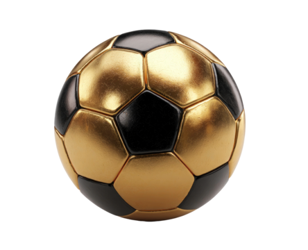 Detailed gold and black soccer ball illustration on transparent background