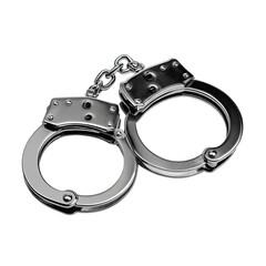 Silver metal handcuffs isolated with detailed chain links on transparent background