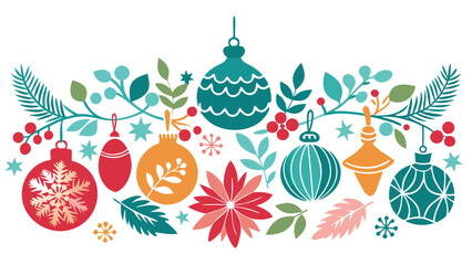 Vector art of christmas ornament decoration with branch and flower