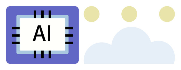 AI processor chip with cloud graphic highlights data integration, innovation, and future technology. Ideal for AI, cloud computing, data processing, innovation, machine learning, automation digital
