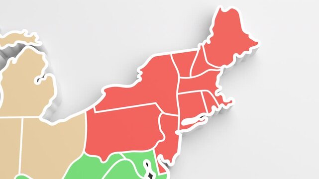 アメリカ地図　北東部にズームイン