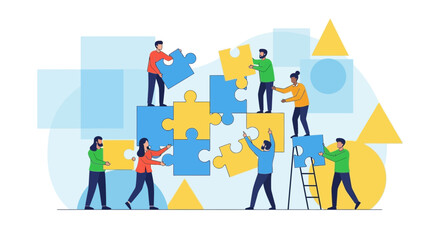 Naklejka premium Teamwork Building Puzzle Pieces Illustrating Collaboration, Connection and Unity Beautifully