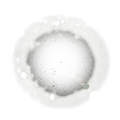 Abstract grayscale sphere with speckled texture and dark irregular spots isolated on transparent background