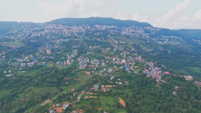 Aerial drone footage of Tansen, Palpa hill station in Nepal, showcasing panoramic mountain views, traditional houses, and the serene beauty of this historic hillside town.