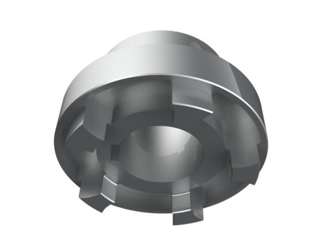 Precision-Machined Splined Coupling Hub Component, High-Resolution Grayscale 3D Render, Crucial Spare Part for Robust Heavy Machinery and Hydraulic Systems, Optimized for Engineering, Manufacturing,