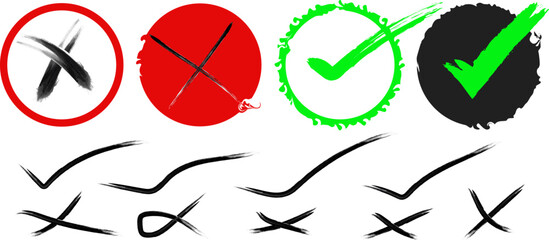 Hand drawn check marks and crosses representing right and wrong choices